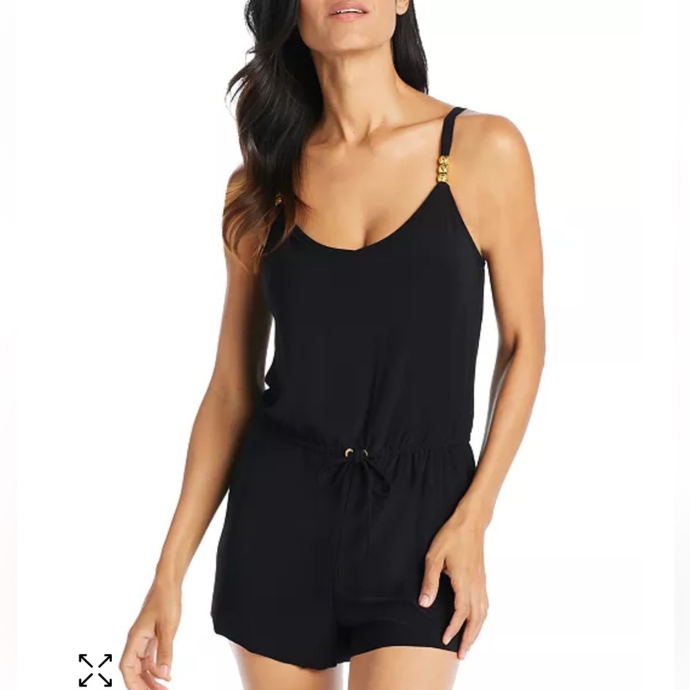 Beyond‎ Control Black gold beaded Solid Essentials Romper Swimsuit NEW